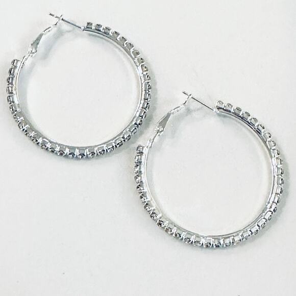 Rhinestone 2" Hoop Earrings - Picture 3 of 3